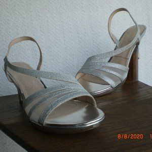 8.5    8 1/2 Formal Heel Sandal Silver Glitter